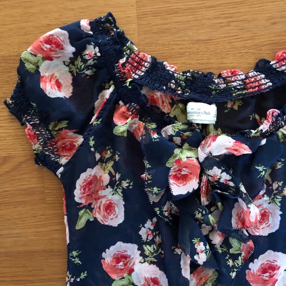 A&F Navy Blouse with Pink Floral Print - Picture 2 of 5